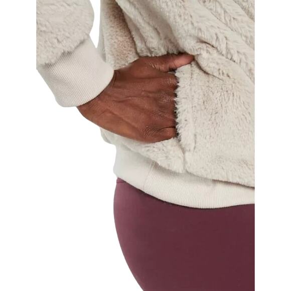 ATHLETA Ritual Faux Fur Bomber Hoodie Jacket Abalone Grey Sz. XS - Picture 9 of 9